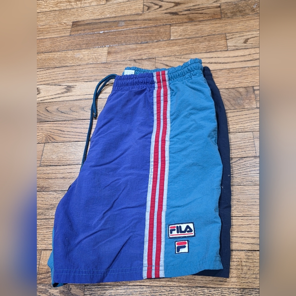 Fila Blue and Aqua Shorts with Red Stripes